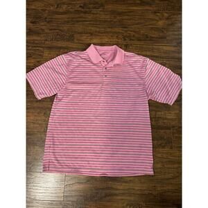 PGA Tour Mens XL Golf Polo Shirt Pink W/ Black White Stripes